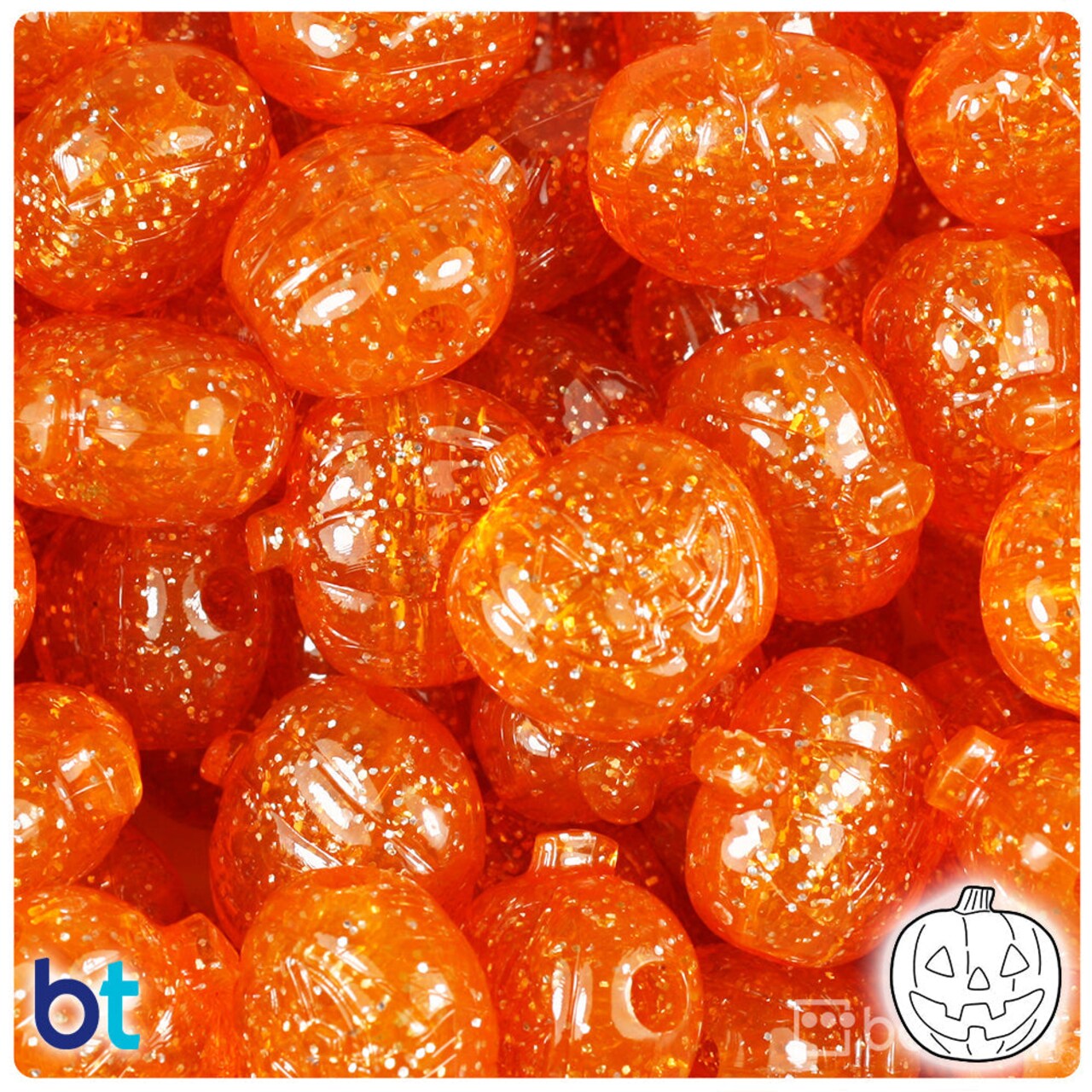 BeadTin Orange Sparkle 20mm Jack O Lantern Plastic Pony Beads (24pcs)